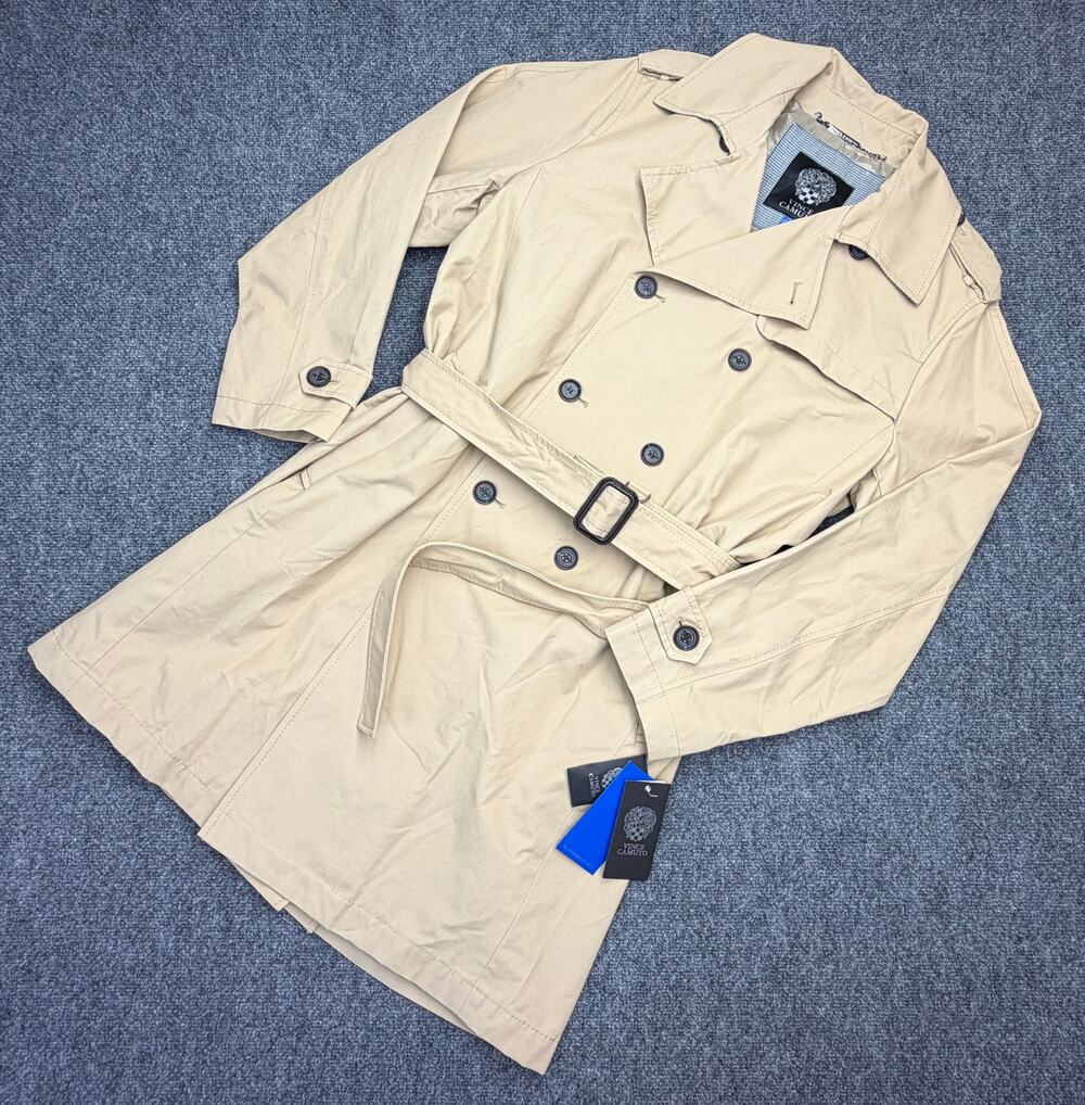 Vince Camuto Womens Trench Coat L Beige Water Resistant Cotton Belted NWT